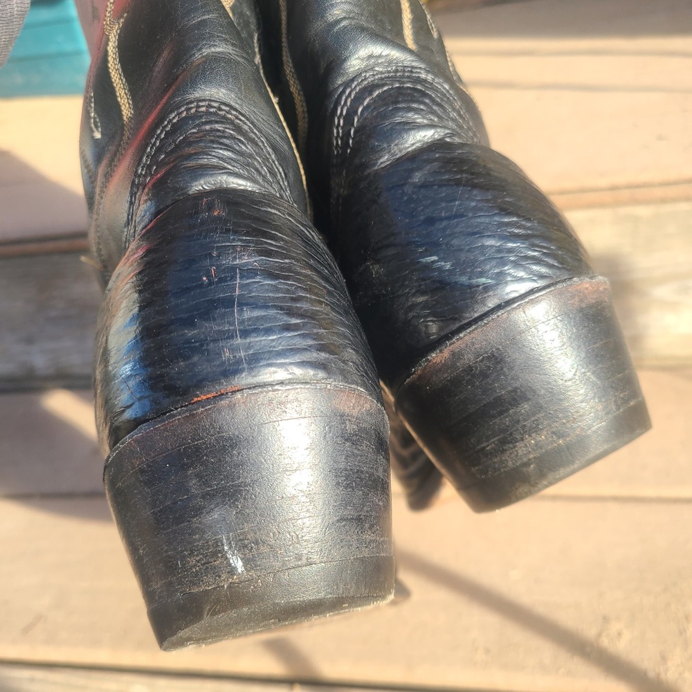 Vtg 80s Abilene Mens Black Exotic Shark Western Leather Cowboy Boots USA 9.5‎ EE - Picture 9 of 11